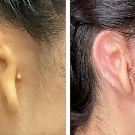 صورة أذن الفتاة قبل وبعد الزراعة