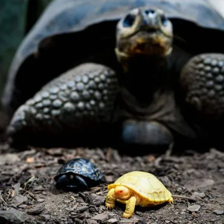  ولادة أول سلحفاة عملاقة مصابة بالمهق في سويسرا 