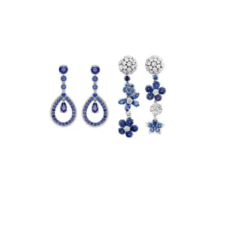 أقراط طويلة مرصوفة بالياقوت الأزرق لإطلالة فخمة لعروس 2022