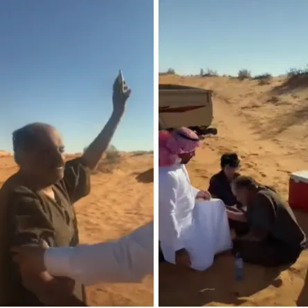 لحظة إنقاذ أب وابنه في حائل - الصورة من برنامج اليوم