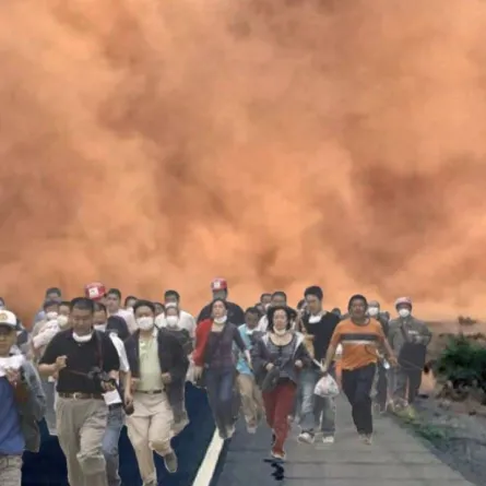 صورة للسكان يهربون من العاصفة