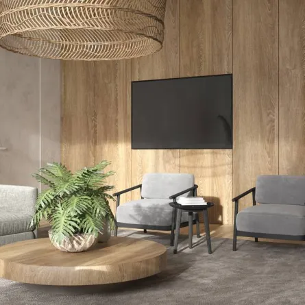 من المفضل ترك الخشب على لونه الأساسي ليعكس أجواء طبيعية في المساحة التي يحلّ فيها