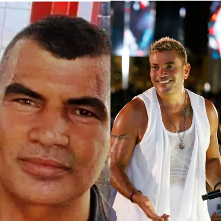 صورة مركبة لعمرو دياب والشبيه محمد عبد الله - الصورة الأصلية من حساب عمرو دياب على الفيس بوك