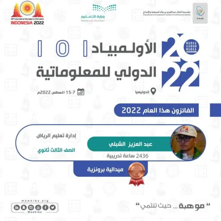 المنتخب السعودي للمعلوماتية يحصد جائزة عالمية في أولمبياد المعلوماتية الدولي 2022 - الصورة من حساب موهبة