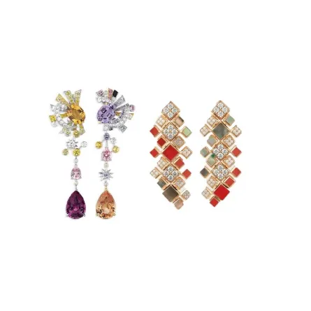 أقراط مرصعة بأحجار كريمة بأشكال وألوان غير متماثلة