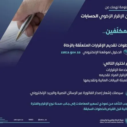آلية تقديم الإقرارات المتعلّقة بالزكاة. الصورة  من تويتر هيئة الزكاة