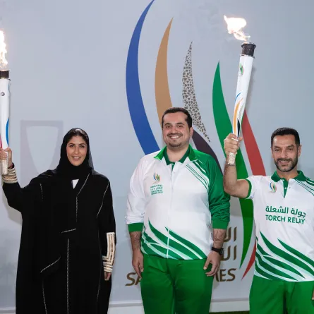 انطلاق مسيرة شعلة النسخة الأولى لدورة الألعاب السعودية 2022 - الصورة من حساب اللجنة الأولمبية البارالمبية السعودية