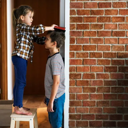 صورة لأطفال يقيسون طولهم