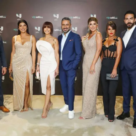 صورة جماعية لأبطال مسلسل ستيليتو ديما قندلف وريتا حرب وكاريس بشار وقيس الشيخ - الصورة من المسؤول الإعلامي للحفل