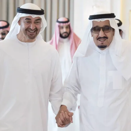 محمد بن زايد يهنئ خادم الحرمين الشريفين باليوم الوطني الـ 92 للمملكة - الصورة من حساب الشيخ محمد بن زايد