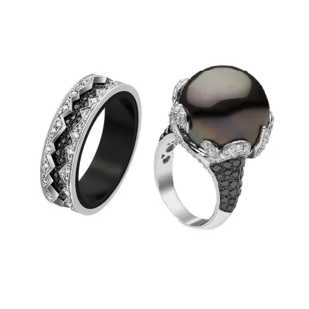 موديلات خواتم مرصعة بالألماس الأسود والأبيض