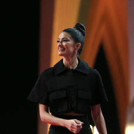 Egyptian actress, Tara Emad walks on the red carpet during the 5th edition of the Gouna Film Festival, in Egypt's Red Sea resort of el-Gouna on October 17, 2021. PATRICK BAZ / El Gouna Film Festival