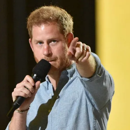In this file photo taken on May 3, 2021, Co-Chair Britain's Prince Harry, Duke of Sussex, speaks during the taping of the "Vax Live" fundraising concert at SoFi Stadium in Inglewood, California. VALERIE MACON / AFP