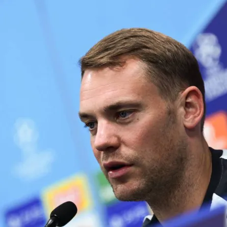 Bayern Munich's German goalkeeper Manuel Neuer answers to journalists during a press conference on the eve of the UEFA Champions League Group C football match between Inter Milan and FC Bayern Munchen in Milan, on September 6, 2022. MIGUEL MEDINA / AFP