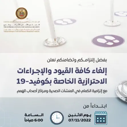 رسميا.. إلغاء كافة القيود والإجراءات الاحترازية الخاصة بكوفيد_19 في الإمارات - الصورة من حساب الهيئة على تويتر