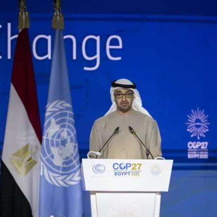 كلمة الشيخ محمد بن زايد في قمة المناخ - الصورة من حسابه الرسمي على تويتر