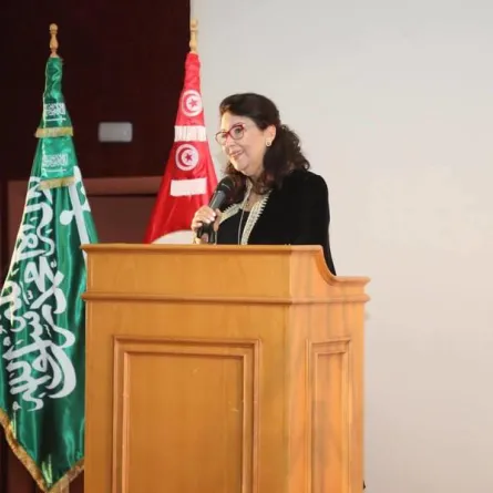 وزيرة الثقافة د. حياة قطاط القرمازي تلقي كلمتها في حفل اطلاق المشاركة السعودية في المهرجان- الصورة من حساب المهرجان على الفيسبوك