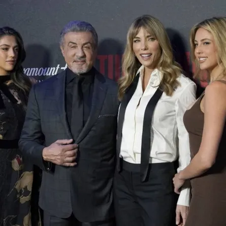 US actor Sylvester Stallone, his wife Jennifer Flavin and daughters Sophia Stallone (L) and Sistine Stallone (R) attend the Season 1 premiere of Paramount+ series "Tulsa King" in New York on November 9, 2022. TIMOTHY A. CLARY / AFP