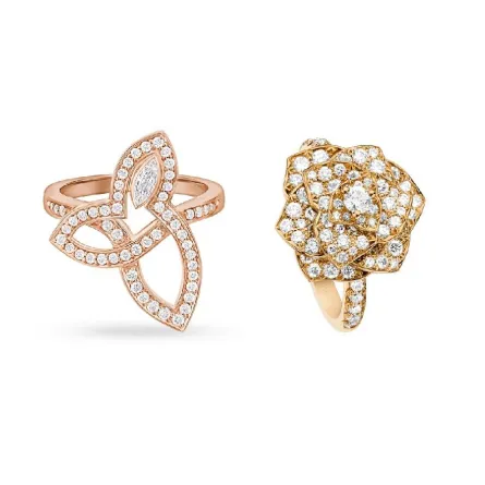 خواتم ذهب وردي مرصوفة بالألماس لإطلالة راقية للمرأة العاملة