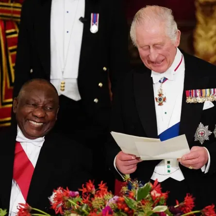 South Africa's President Cyril Ramaphosa listens as Britain's King Charles III speaks during a State Banquet at Buckingham Palace in London on November 22, 2022, at the start of the President's of South Africa's two-day state visit. King Charles III hosted his first state visit as monarch on Tuesday, welcoming South Africa's President to Buckingham Palace. Aaron Chown / POOL / AFP