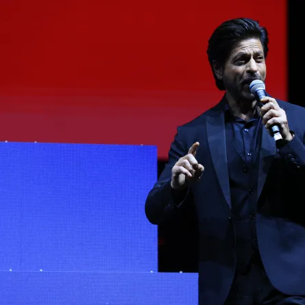Indian actor, film producer, and television personality Shah Rukh Khan talks to his fans at the corniche during the opening of the Red Sea International Film Festival, in Jeddah, Saudi Arabia, on December 1, 2022. MOHAMMED ALMANA / Red Sea Film Festival