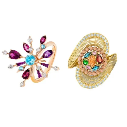 موديلات خواتم ذهبية بفصوص ملونة لإطلالة مرحة