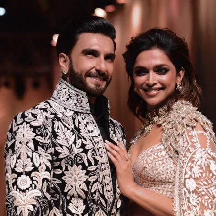 In this picture taken on July 29, 2022, Bollywood actors Ranveer Singh and Deepika Padukone walk the ramp for Mijwan Welfare Society and fashion show by designer Manish Malhotra in Mumbai. SUJIT JAISWAL / AFP