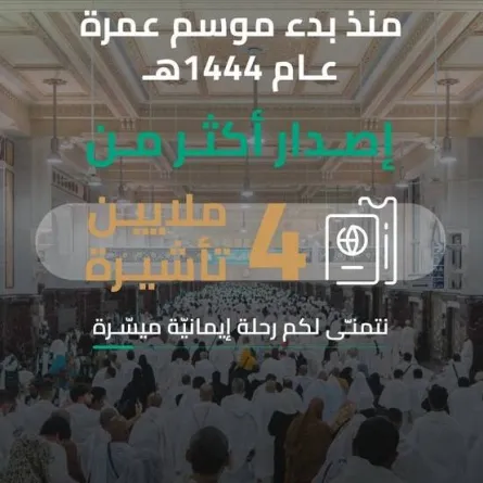 إصدار 4 ملايين تأشيرة للمعتمرين خلال 5 أشهر. الصورة من تويتر وزارة الحج والعمرة