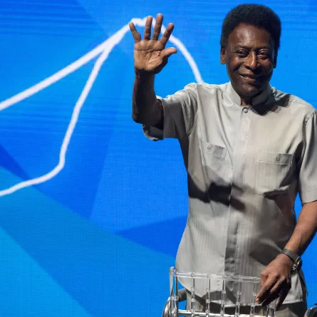 Legendary Brazilian footballer Pele, uses a walking frame as he greets supporters, during the opening event of the 2018 Carioca Football Championship at Cidade das Artes in Rio de Janeiro, Brazil, on January 15, 2018. Pele was named ambassador of the Championship. MAURO PIMENTEL / AFP