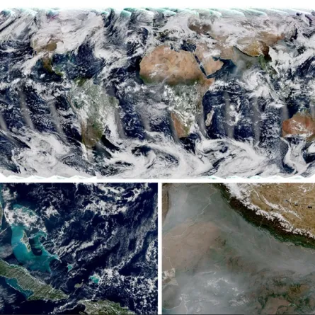 يغلب عليها اللون الأزرق الساطع متناغما مع الضباب الدخاني.. قمر ناسا الصناعي يلتقط صورة دقيقة للأرض - الصورة من موقع ناسا على الإنترنت