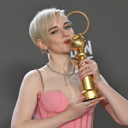 US actress Julia Garner poses with the award for Best Supporting Actress - Television Series for "Ozark" in the press room during the 80th annual Golden Globe Awards at The Beverly Hilton hotel in Beverly Hills, California, on January 10, 2023. Frederic J. Brown / AFP