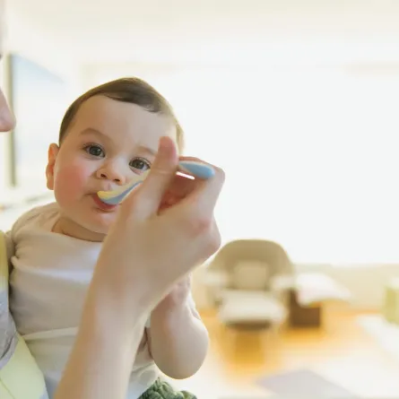 صورة لأم تطعم طفلها الكوسا