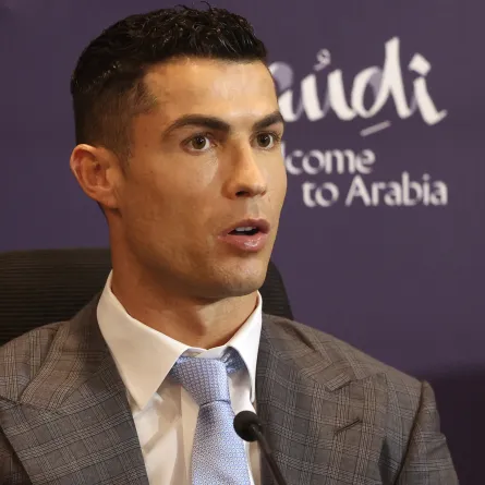Portuguese forward Cristiano Ronaldo attends a press conference at the Mrsool Park Stadium in the Saudi capital Riyadh on January 3, 2023, ahead of the unveiling ceremony. Fayez Nureldine / AFP