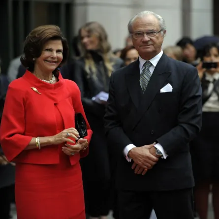 King Carl Gustav and Queen Silvia Of Sweden arrive for the Centennial Exhibition Opening for Luminous Modernism at the Scandinavia House in New York October 20, 2011. AFP PHOTO / TIMOTHY A. CLARY