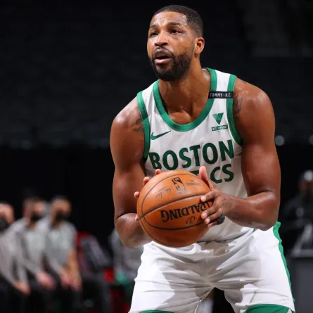 Tristan Thompson #13 of the Boston Celtics shoots the ball during the game against the Brooklyn Nets on March 11, 2021 at Barclays Center in Brooklyn, New York. Ned Dishman / NBAE / Getty Images / Getty Images via AFP