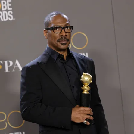 Eddie Murphy poses with the Cecil B. Demille Award in the press room during the 80th Annual Golden Globe Awards at The Beverly Hilton on January 10, 2023 in Beverly Hills, California. Amy Sussman/Getty Images/AFP