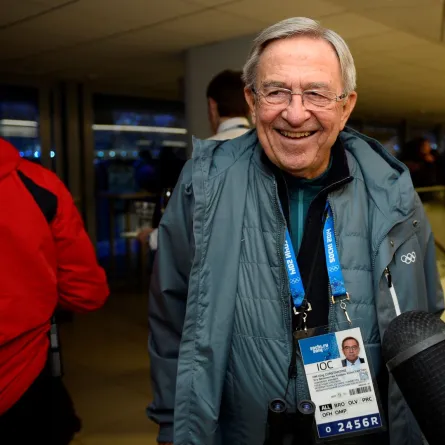 King Constantine of Greece smiles on arrival for the opening ceremony of the 2014 Winter Olympics on February 7, 2014, in Sochi. AFP PHOTO/ POOL / LIONEL BONAVENTURE Lionel BONAVENTURE / POOL / AFP