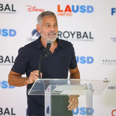 George Clooney, Founder of Roybal Film and Television Advisory Board, speaks onstage during Roybal Film and Television Magnet Open House at Edward R. Roybal Learning Center on September 14, 2022 in Los Angeles, California. Randy Shropshire/Getty Images for Entertainment Industry Foundation/AFP Randy Shropshire / GETTY IMAGES NORTH AMERICA / Getty Images via AFP