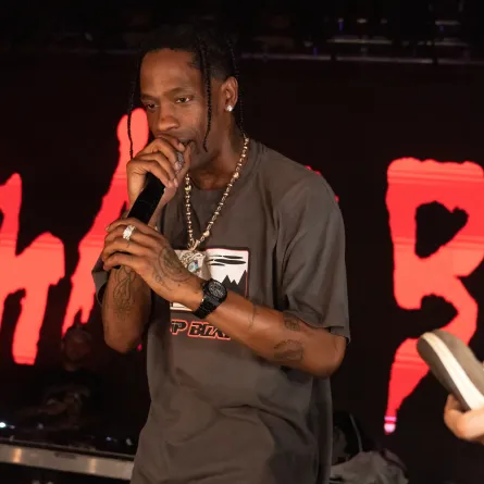 Travis Scott performs onstage at Austin American Statesman in Austin, Texas on October 23, 2021. SUZANNE CORDEIRO / AFP