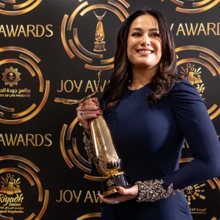 هند صبري في حفل Joy Awards 2023-الصورة من المركز الإعلامي لموسم الرياض