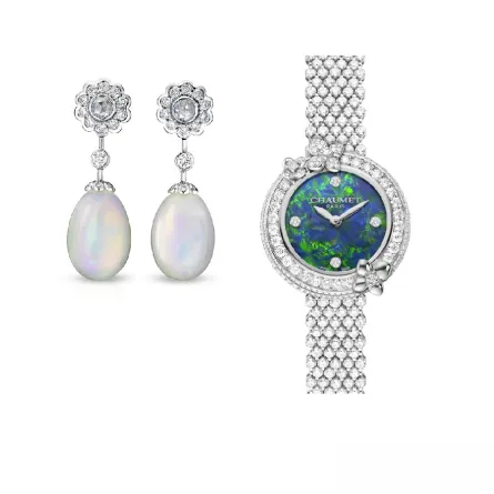 مجوهرات مرصوفة بالأوبال لإطلالة رومانسية ناعمة لعروس شتاء 2023