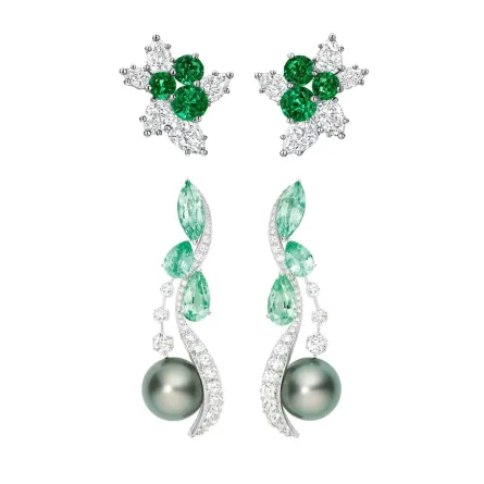 أقراط مرصعة بالزمرد واللؤلؤ لإطلالة شتوية فاخرة في 2023