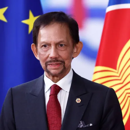 Sultan of Brunei Darussalam Haji Hassanal Bolkiah poses as he arrives at the EU-ASEAN (Association of Southeast Asian Nations) summit at the European Council headquarters in Brussels on December 14, 2022. Kenzo TRIBOUILLARD / AFP
