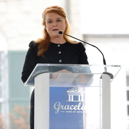 Sarah Ferguson, Duchess of York, speaks at the public memorial for Lisa Marie Presley on January 22, 2023 in Memphis, Tennessee.  Jason Kempin / GETTY IMAGES NORTH AMERICA / Getty Images via AFP