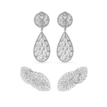 أقراط ألماس على شكل أوراق الشجر لإطلالة راقية تخطف العيون لعروس شتاء 2023