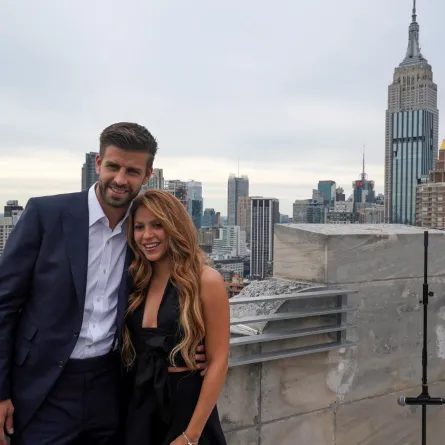 Colombian musician Shakira and partner Kosmoa Founder and President, Spanish football player Gerard Pique attend the Davis Cup Presentation on September 5, 2019 in New York. Bryan R. Smith / AFP