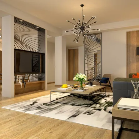 نموذج عن كيفية تصميم جدار التلفاز في المساحة المفتوحة؟