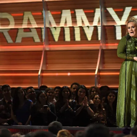 Recording artist Adele at STAPLES Center on February 12, 2017 in Los Angeles, California. Kevork Djansezian/Getty Images/AFP