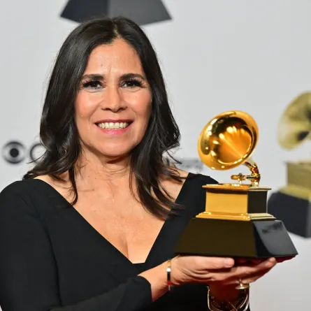 US film composer Germaine Franco winner for Best Score Soundrack for Visual Medis "Encanto" in the press room during the 65th Annual Grammy Awards at the Crypto.com Arena in Los Angeles on February 5, 2023. Frederic J. Brown / AFP