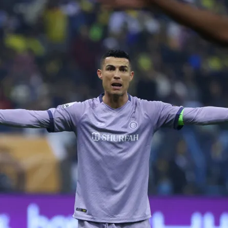 Cristiano Ronaldo reacts during the Saudi Super Cup semi-final football match between Al-Ittihad and Al-Nassr at the King Fahd Stadium in Riyadh on January 26, 2023. Fayez NURELDINE / AFP